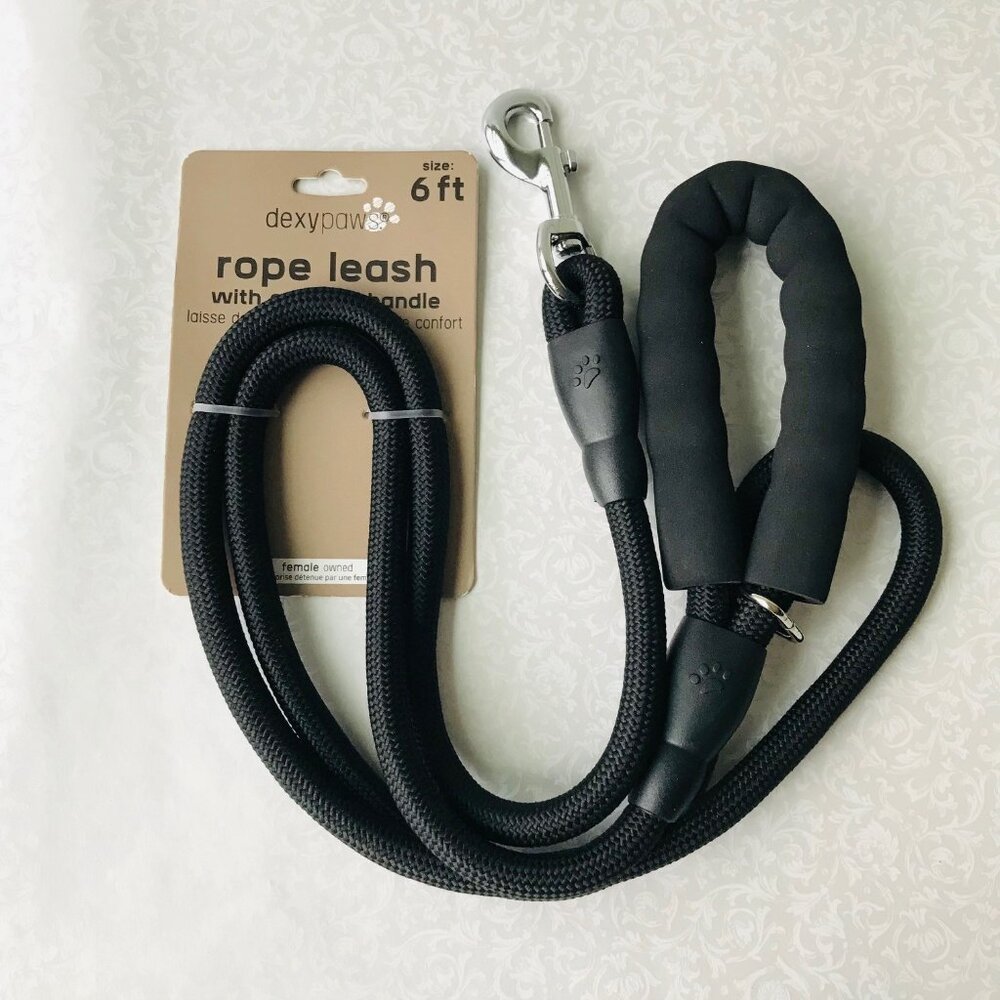 Dexypaws  rope leash   Dog Leash w/ Comfort Handle 6 ft Black  New